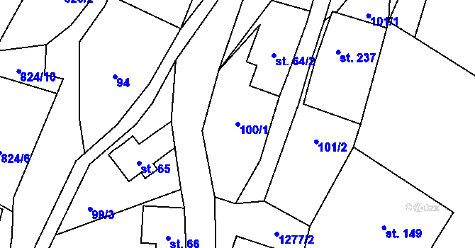 Parcela st. 100/1 v KÚ Dobrná, Katastrální mapa