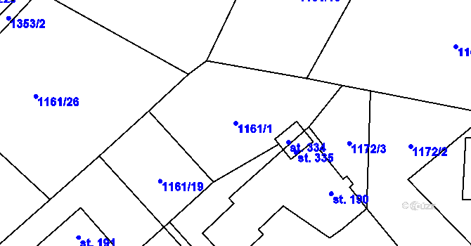 Parcela st. 1161/1 v KÚ Dobrná, Katastrální mapa