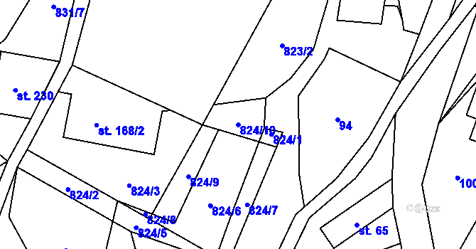 Parcela st. 824/10 v KÚ Dobrná, Katastrální mapa