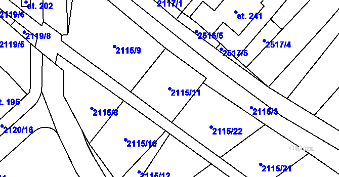 Parcela st. 2115/11 v KÚ Dobročkovice, Katastrální mapa