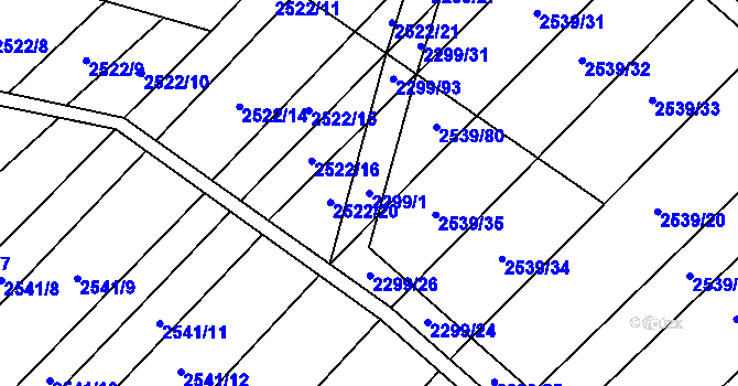 Parcela st. 2299/1 v KÚ Dobročkovice, Katastrální mapa