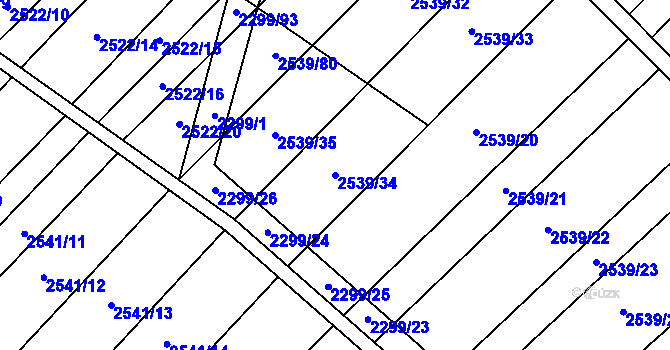 Parcela st. 2539/34 v KÚ Dobročkovice, Katastrální mapa