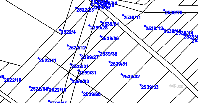 Parcela st. 2539/36 v KÚ Dobročkovice, Katastrální mapa