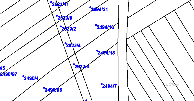 Parcela st. 2494/15 v KÚ Dobročkovice, Katastrální mapa