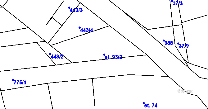 Parcela st. 93/2 v KÚ Dobročovice, Katastrální mapa