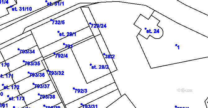 Parcela st. 38/2 v KÚ Dobročovice, Katastrální mapa