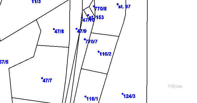 Parcela st. 116/2 v KÚ Dobročovice, Katastrální mapa