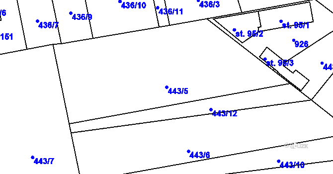 Parcela st. 443/5 v KÚ Dobročovice, Katastrální mapa