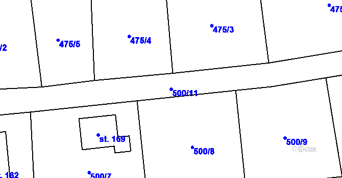 Parcela st. 500/11 v KÚ Dobročovice, Katastrální mapa