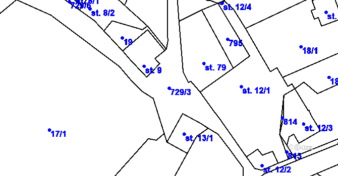 Parcela st. 729/3 v KÚ Dobročovice, Katastrální mapa