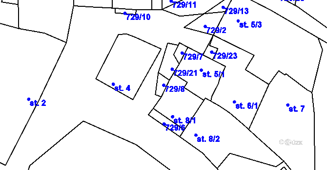 Parcela st. 729/8 v KÚ Dobročovice, Katastrální mapa