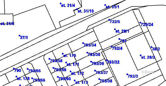 Parcela st. 793/34 v KÚ Dobročovice, Katastrální mapa