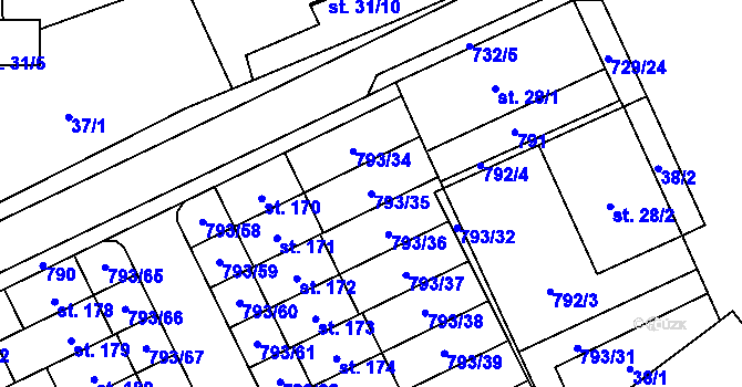 Parcela st. 793/35 v KÚ Dobročovice, Katastrální mapa