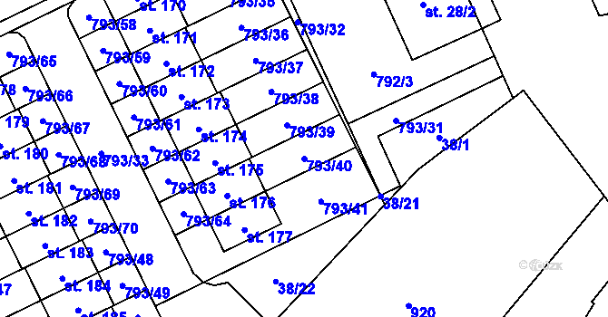Parcela st. 793/40 v KÚ Dobročovice, Katastrální mapa