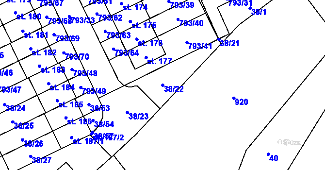 Parcela st. 38/22 v KÚ Dobročovice, Katastrální mapa