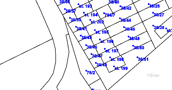 Parcela st. 38/45 v KÚ Dobročovice, Katastrální mapa