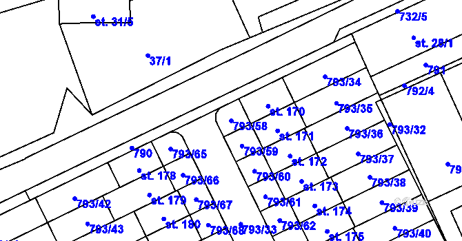 Parcela st. 793/58 v KÚ Dobročovice, Katastrální mapa