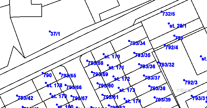 Parcela st. 170 v KÚ Dobročovice, Katastrální mapa