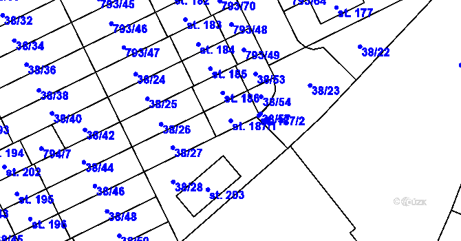 Parcela st. 187/1 v KÚ Dobročovice, Katastrální mapa