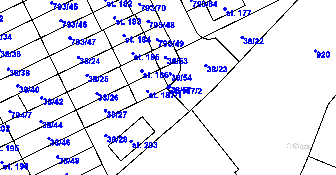 Parcela st. 187/2 v KÚ Dobročovice, Katastrální mapa