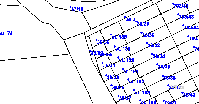 Parcela st. 38/56 v KÚ Dobročovice, Katastrální mapa