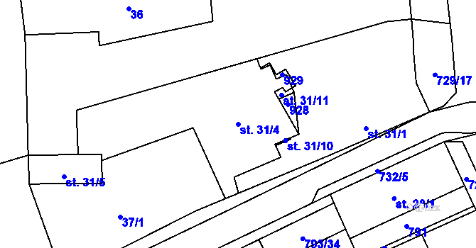 Parcela st. 31/4 v KÚ Dobročovice, Katastrální mapa
