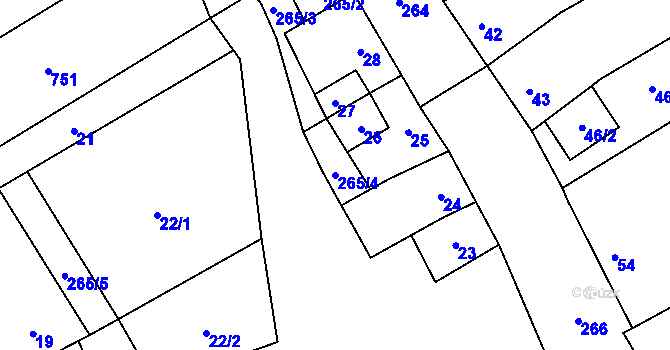 Parcela st. 265/4 v KÚ Dobrochov, Katastrální mapa