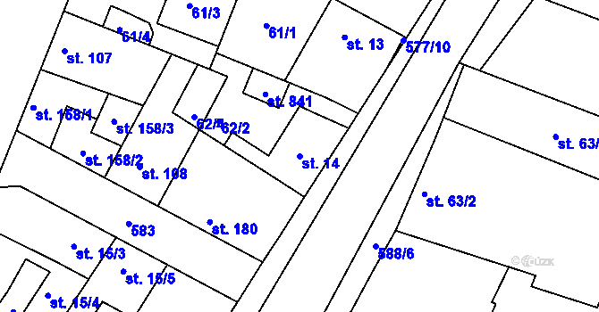 Parcela st. 14 v KÚ Dobroměřice, Katastrální mapa