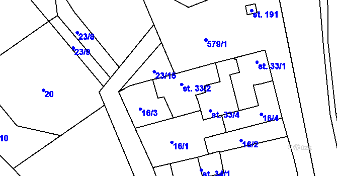 Parcela st. 33/2 v KÚ Dobroměřice, Katastrální mapa