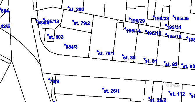 Parcela st. 79/1 v KÚ Dobroměřice, Katastrální mapa