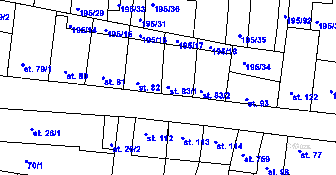 Parcela st. 83/1 v KÚ Dobroměřice, Katastrální mapa