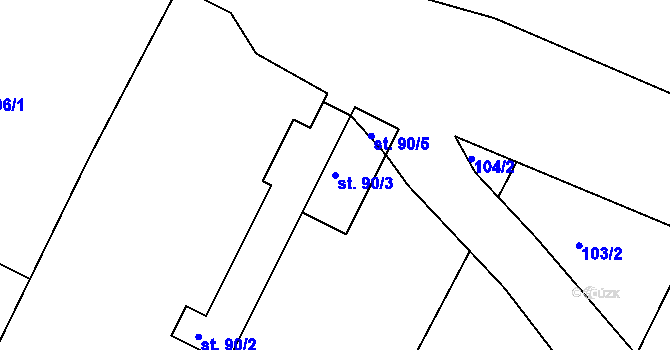 Parcela st. 90/3 v KÚ Dobroměřice, Katastrální mapa