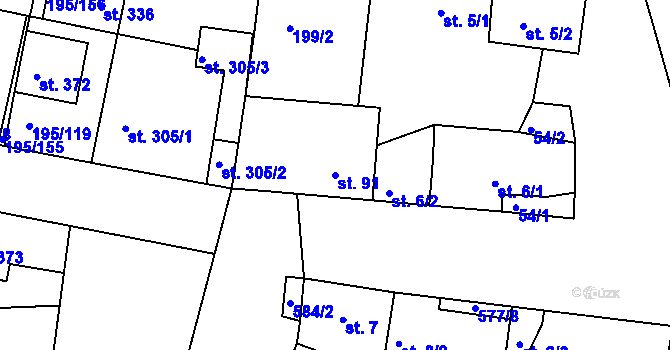 Parcela st. 91 v KÚ Dobroměřice, Katastrální mapa
