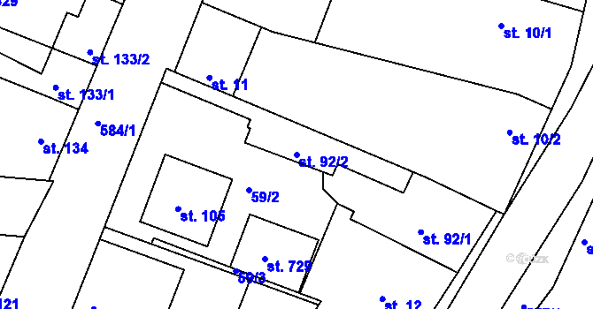 Parcela st. 92/2 v KÚ Dobroměřice, Katastrální mapa