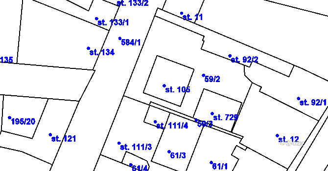 Parcela st. 105 v KÚ Dobroměřice, Katastrální mapa