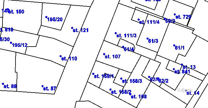 Parcela st. 107 v KÚ Dobroměřice, Katastrální mapa
