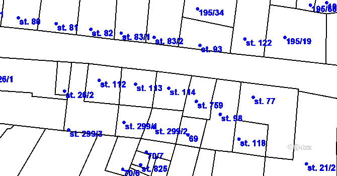 Parcela st. 114 v KÚ Dobroměřice, Katastrální mapa