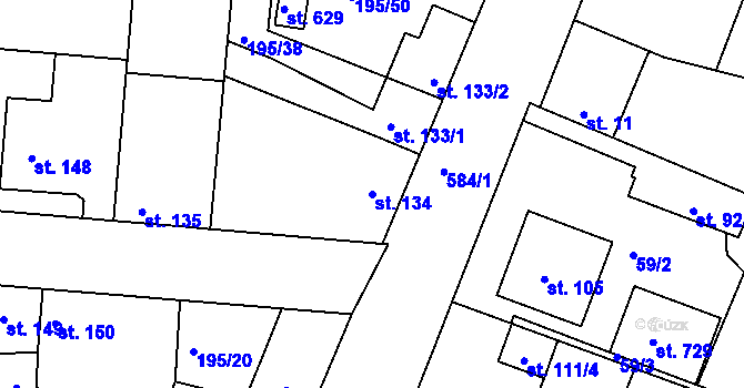 Parcela st. 134 v KÚ Dobroměřice, Katastrální mapa