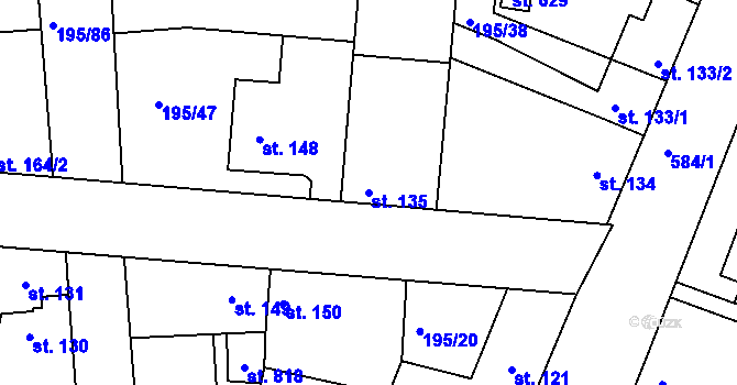 Parcela st. 135 v KÚ Dobroměřice, Katastrální mapa