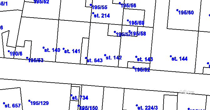 Parcela st. 142 v KÚ Dobroměřice, Katastrální mapa