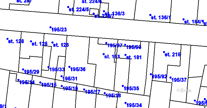 Parcela st. 151 v KÚ Dobroměřice, Katastrální mapa