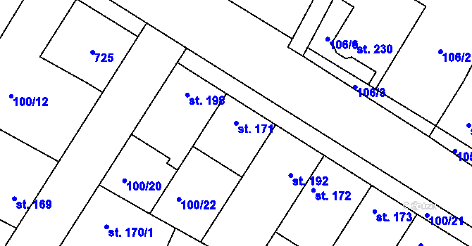 Parcela st. 171 v KÚ Dobroměřice, Katastrální mapa