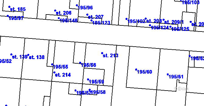 Parcela st. 213 v KÚ Dobroměřice, Katastrální mapa
