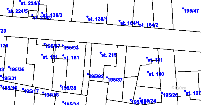 Parcela st. 215 v KÚ Dobroměřice, Katastrální mapa