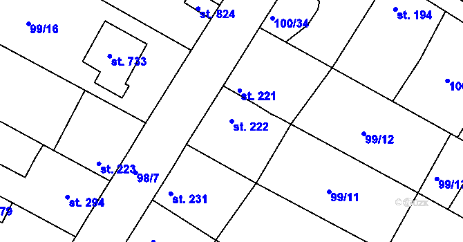 Parcela st. 222 v KÚ Dobroměřice, Katastrální mapa