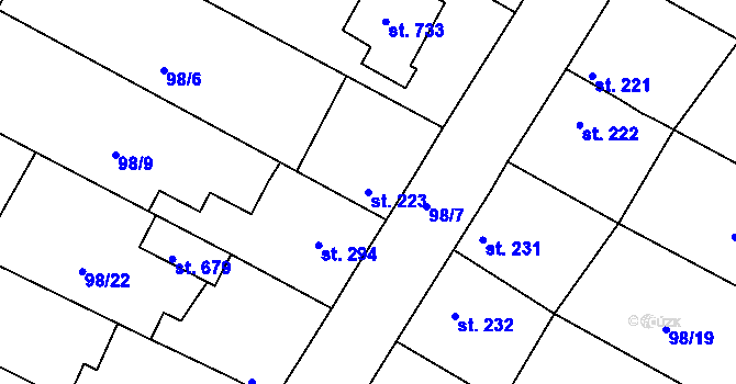 Parcela st. 223 v KÚ Dobroměřice, Katastrální mapa