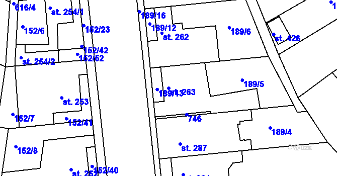 Parcela st. 263 v KÚ Dobroměřice, Katastrální mapa