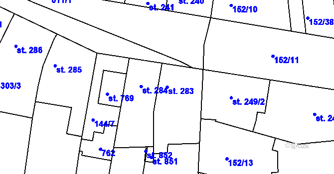 Parcela st. 283 v KÚ Dobroměřice, Katastrální mapa