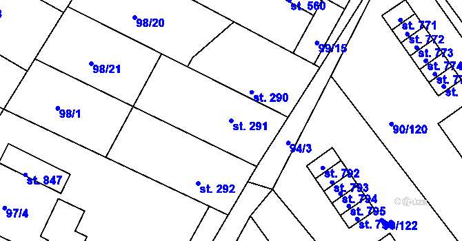 Parcela st. 291 v KÚ Dobroměřice, Katastrální mapa