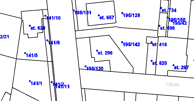 Parcela st. 296 v KÚ Dobroměřice, Katastrální mapa